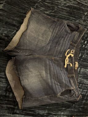 torrid Dark Blue Elastic-Waist Denim Shorts with Cream Drawstring